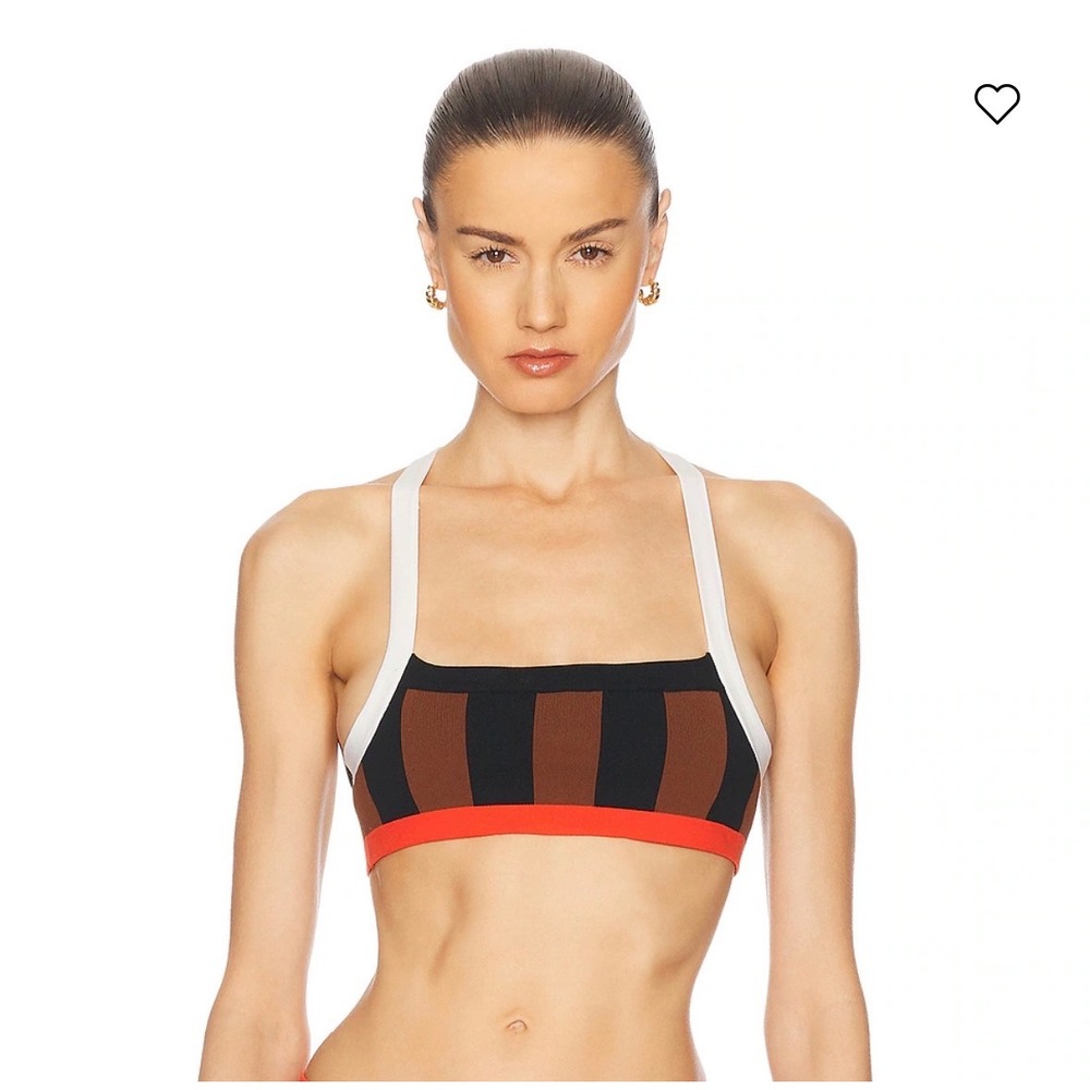 Tropic of C La Plage Knit Bikini Top XS Black Brown Red‎ Striped Bralette NEW
